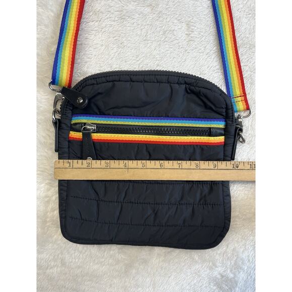 Sondra Roberts Squared Nylon Quilted Black Crossbody Purse Rainbow Strap - Picture 7 of 11